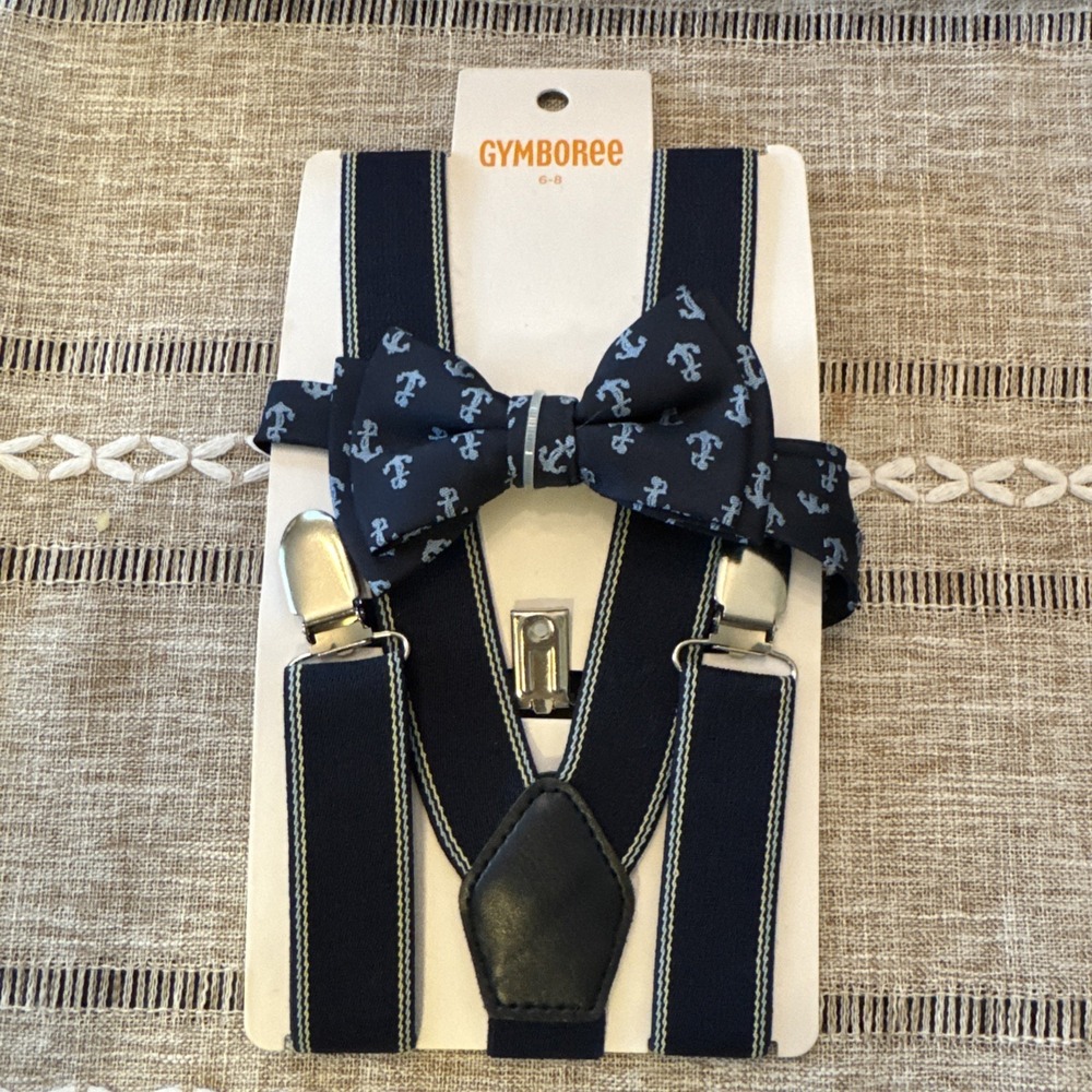 Gymboree Boys 6-8 Anchor Matching Bow Tie And Suspenders Set NWT